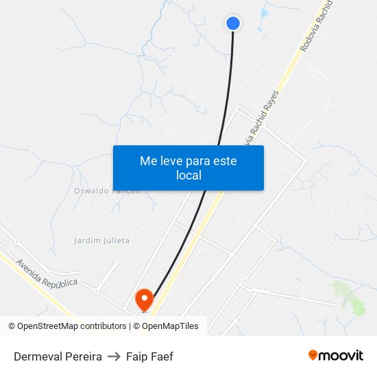 Dermeval Pereira to Faip Faef map