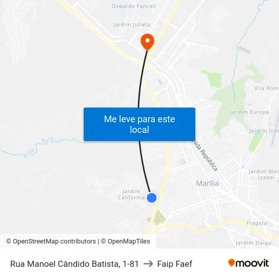 Rua Manoel Cândido Batista, 1-81 to Faip Faef map