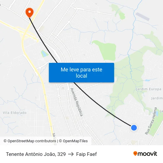 Tenente Antônio João, 329 to Faip Faef map