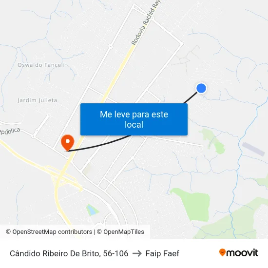 Cândido Ribeiro De Brito, 56-106 to Faip Faef map