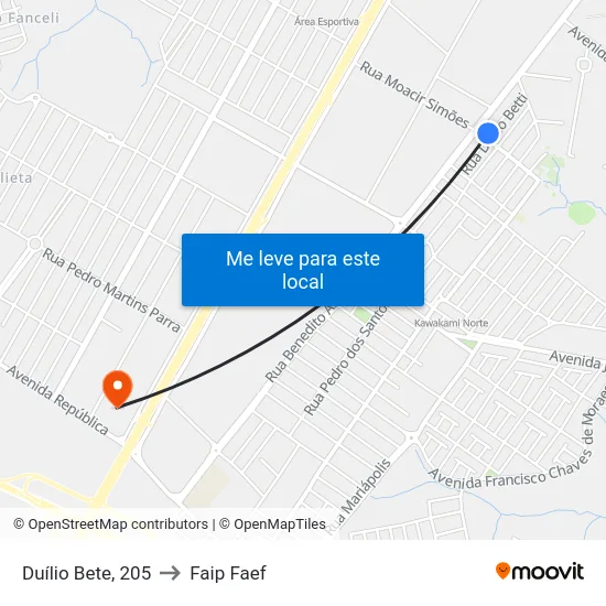 Duílio Bete, 205 to Faip Faef map