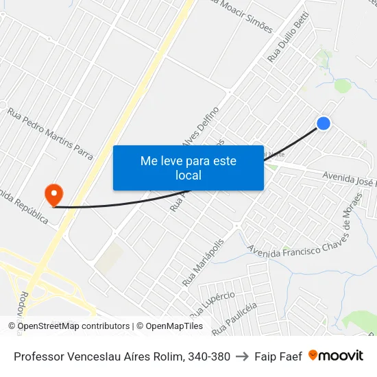 Professor Venceslau Aíres Rolim, 340-380 to Faip Faef map