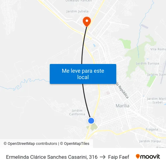 Ermelinda Clárice Sanches Casarini, 316 to Faip Faef map