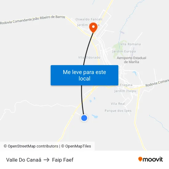 Valle Do Canaã to Faip Faef map