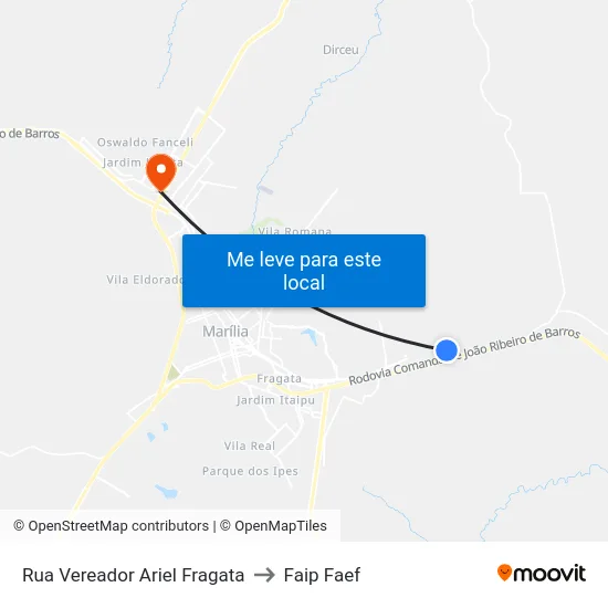 Rua Vereador Ariel Fragata to Faip Faef map