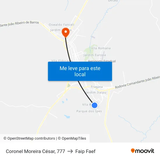 Coronel Moreira César, 777 to Faip Faef map
