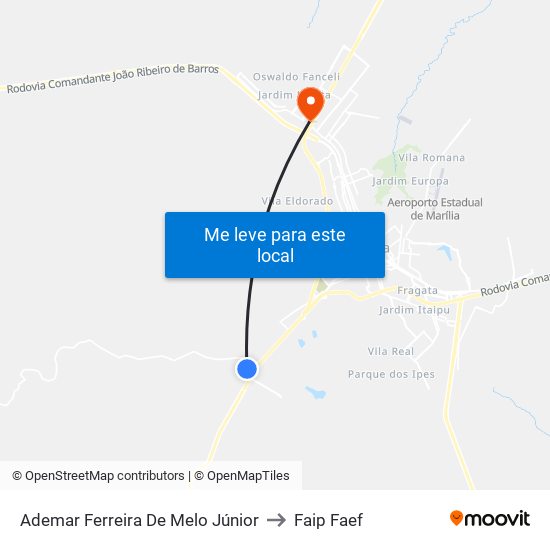 Ademar Ferreira De Melo Júnior to Faip Faef map