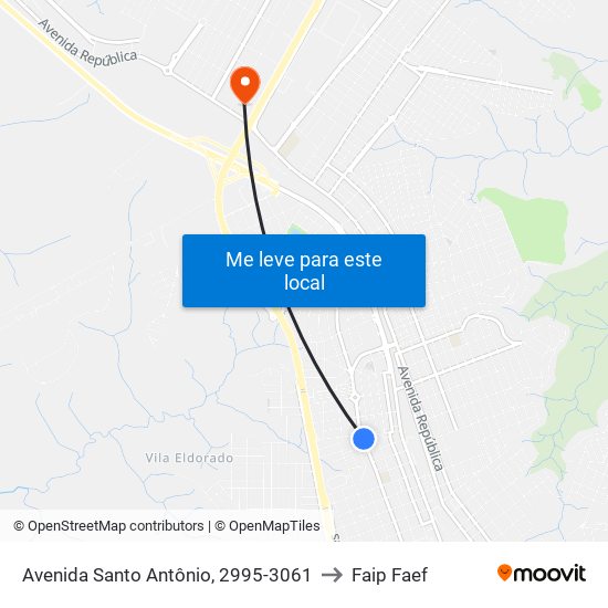 Avenida Santo Antônio, 2995-3061 to Faip Faef map