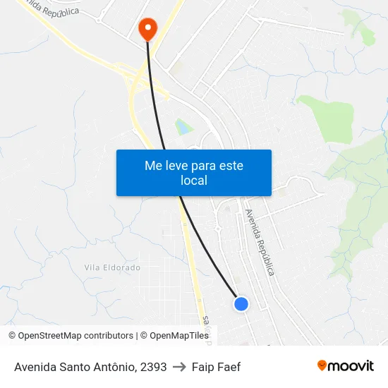 Avenida Santo Antônio, 2393 to Faip Faef map