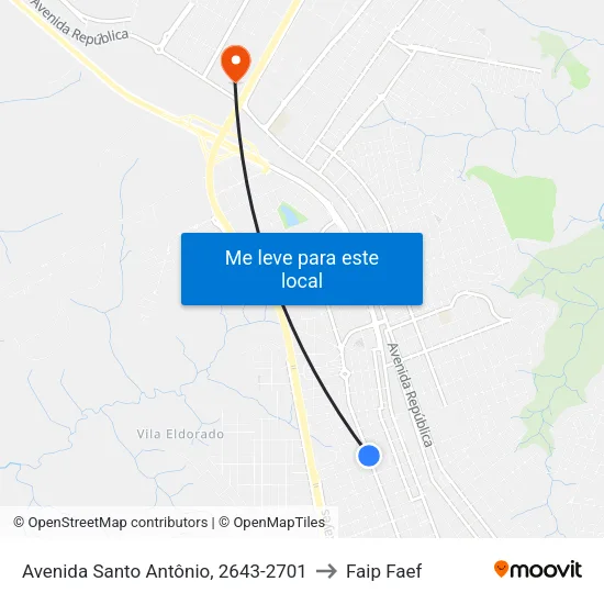 Avenida Santo Antônio, 2643-2701 to Faip Faef map