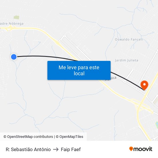 R: Sebastião Antônio to Faip Faef map