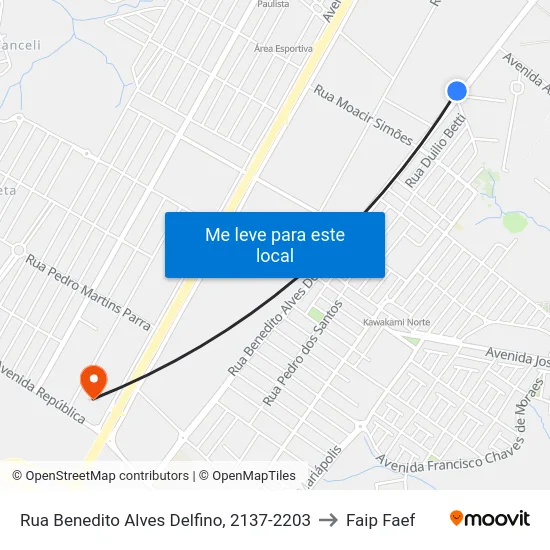 Rua Benedito Alves Delfino, 2137-2203 to Faip Faef map