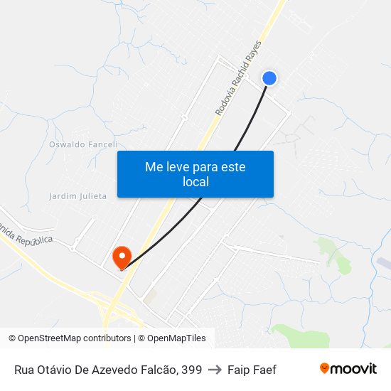 Rua Otávio De Azevedo Falcão, 399 to Faip Faef map