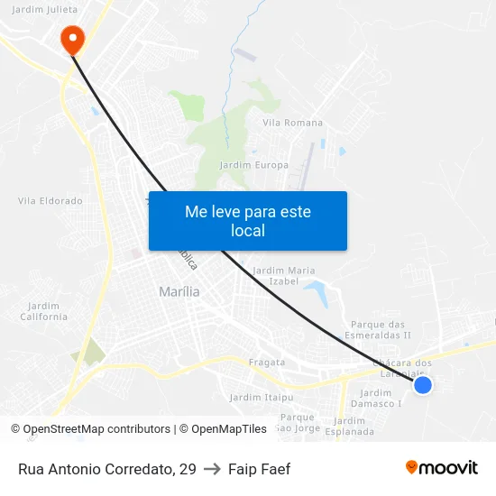Rua Antonio Corredato, 29 to Faip Faef map