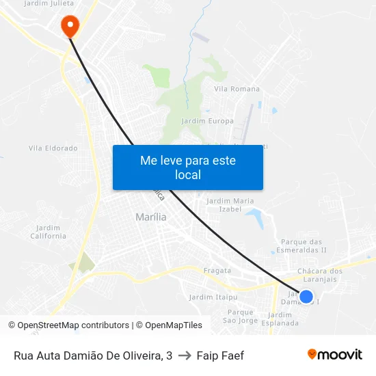 Rua Auta Damião De Oliveira, 3 to Faip Faef map