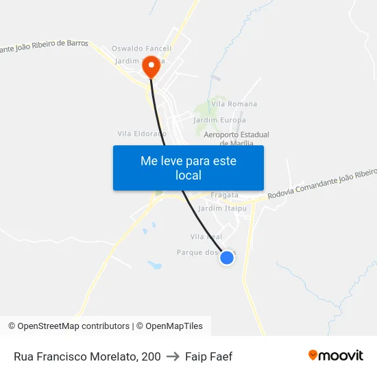 Rua Francisco Morelato, 200 to Faip Faef map