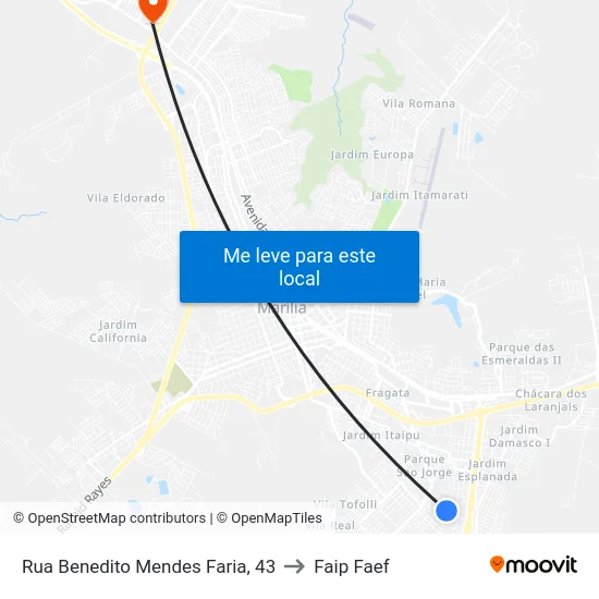 Rua Benedito Mendes Faria, 43 to Faip Faef map