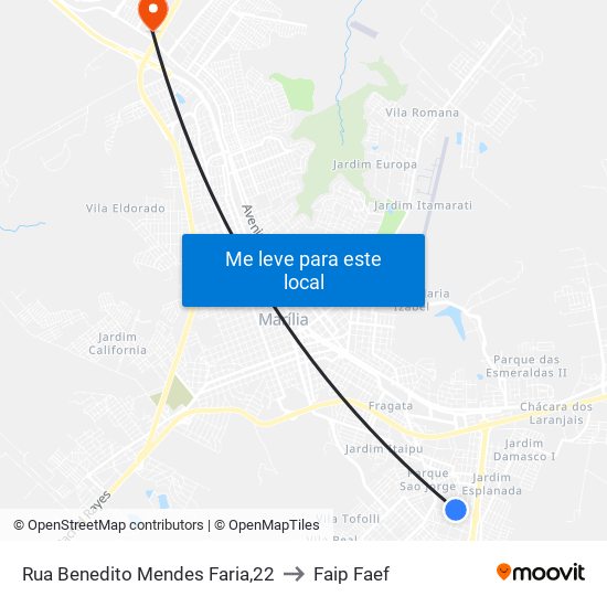 Rua Benedito Mendes Faria,22 to Faip Faef map