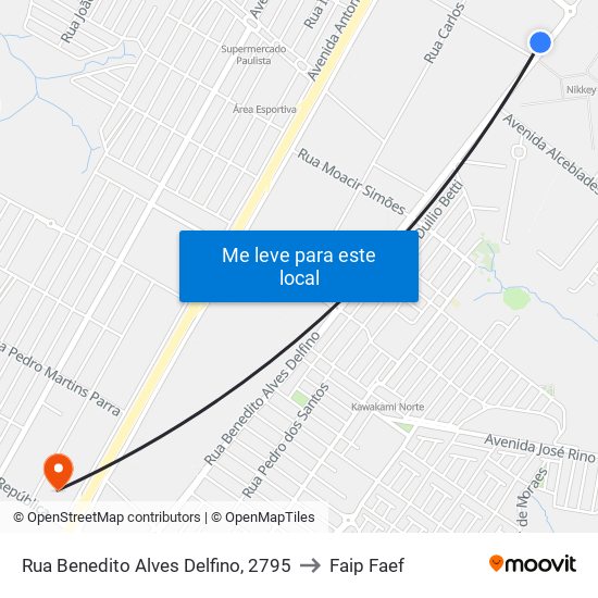 Rua Benedito Alves Delfino, 2795 to Faip Faef map