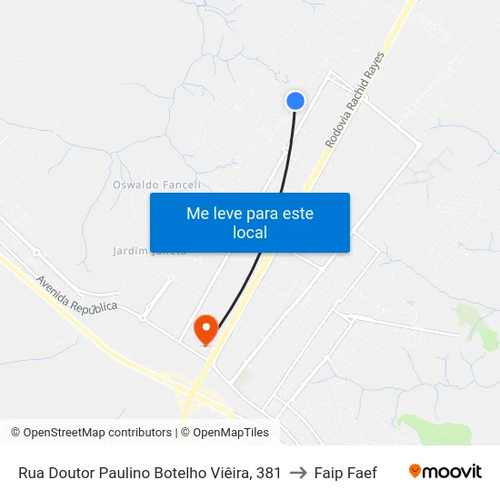 Rua Doutor Paulino Botelho Viêira, 381 to Faip Faef map