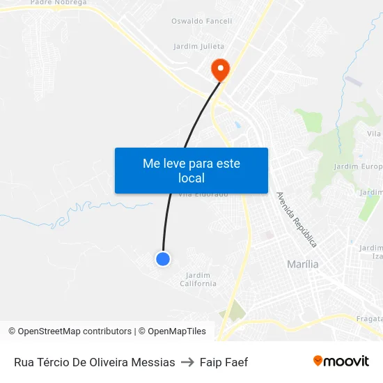 Rua Tércio De Oliveira Messias to Faip Faef map
