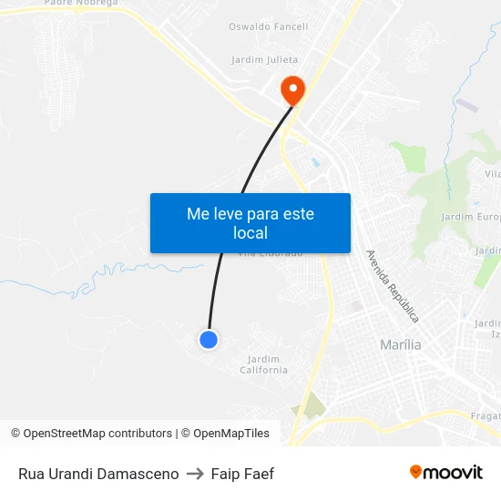 Rua Urandi Damasceno to Faip Faef map