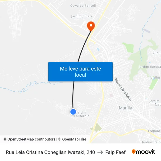 Rua Léia Cristina Coneglian Iwazaki, 240 to Faip Faef map