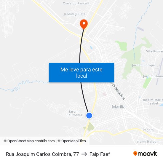 Rua Joaquim Carlos Coimbra, 77 to Faip Faef map