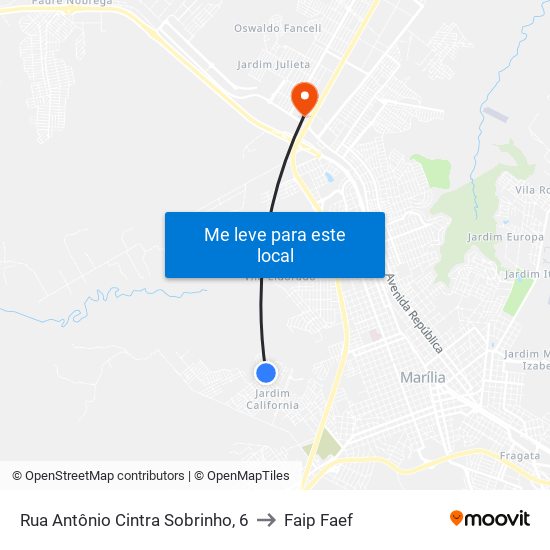 Rua Antônio Cintra Sobrinho, 6 to Faip Faef map