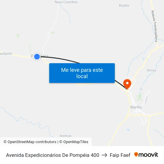 Avenida Expedicionários De Pompéia 400 to Faip Faef map