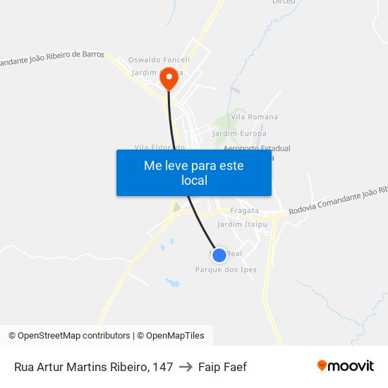 Rua Artur Martins Ribeiro, 147 to Faip Faef map