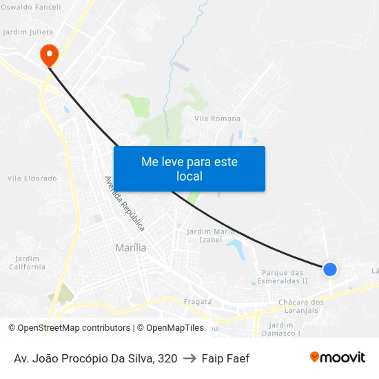 Av. João Procópio Da Silva, 320 to Faip Faef map