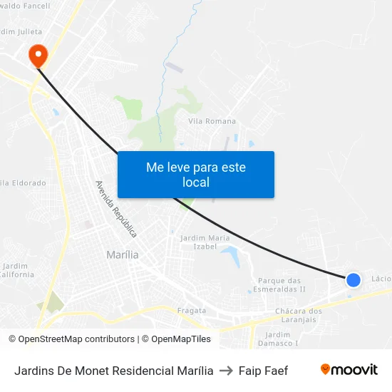 Jardins De Monet Residencial Marília to Faip Faef map