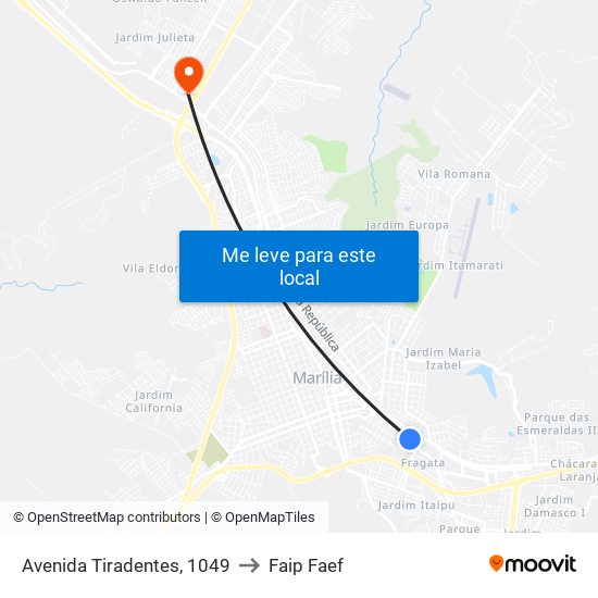 Avenida Tiradentes, 1049 to Faip Faef map