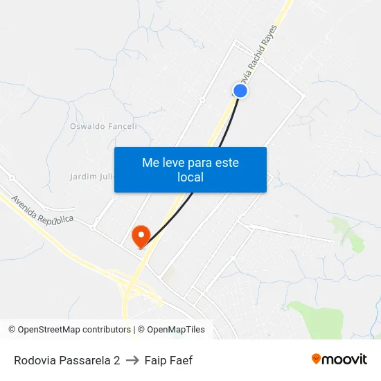 Rodovia Passarela 2 to Faip Faef map