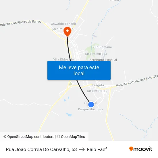 Rua João Corrêa De Carvalho, 63 to Faip Faef map