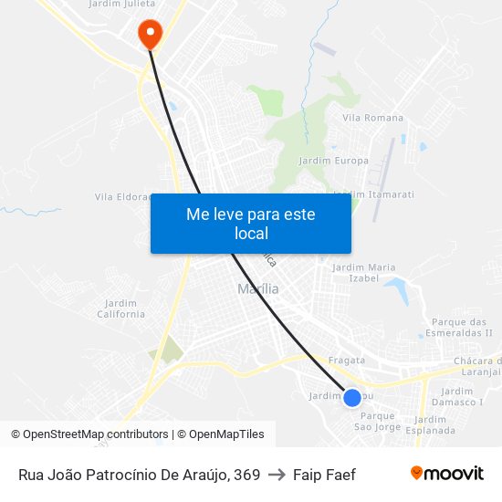 Rua João Patrocínio De Araújo, 369 to Faip Faef map