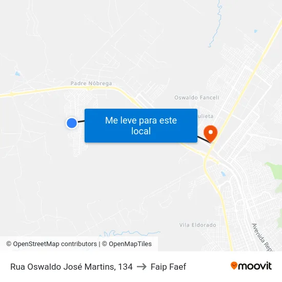 Rua Oswaldo José Martins, 134 to Faip Faef map