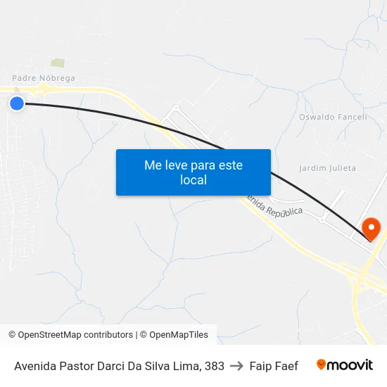 Avenida Pastor Darci Da Silva Lima, 383 to Faip Faef map