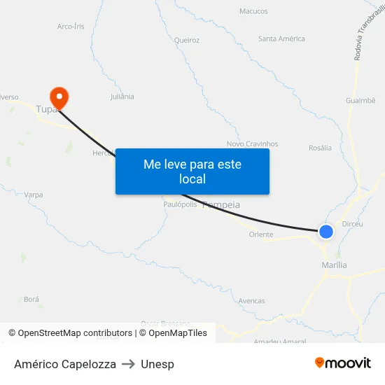 Américo Capelozza to Unesp map