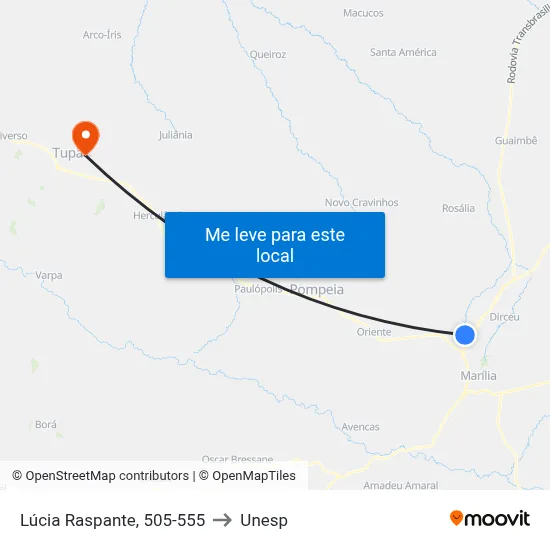 Lúcia Raspante, 505-555 to Unesp map