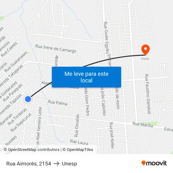 Rua Aimorés, 2154 to Unesp map