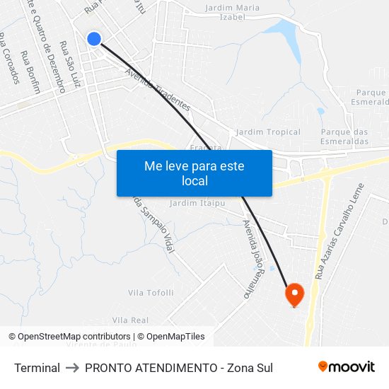 Terminal to PRONTO ATENDIMENTO - Zona Sul map