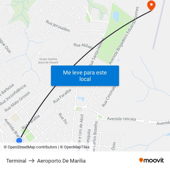 Terminal to Aeroporto De Marilia map