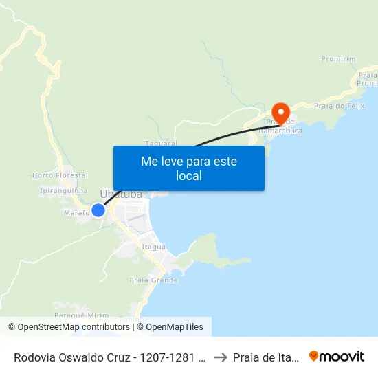 Rodovia Oswaldo Cruz -  1207-1281 - Mato Dentro (Carolina to Praia de Itamambuca map