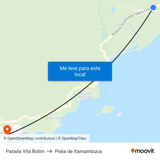 Parada Vila Rolim to Praia de Itamambuca map