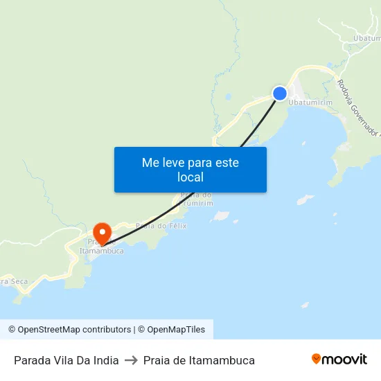 Parada Vila Da India to Praia de Itamambuca map