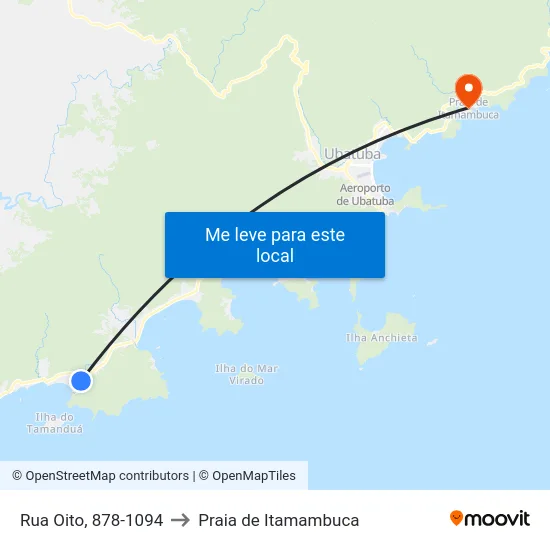 Rua Oito, 878-1094 to Praia de Itamambuca map