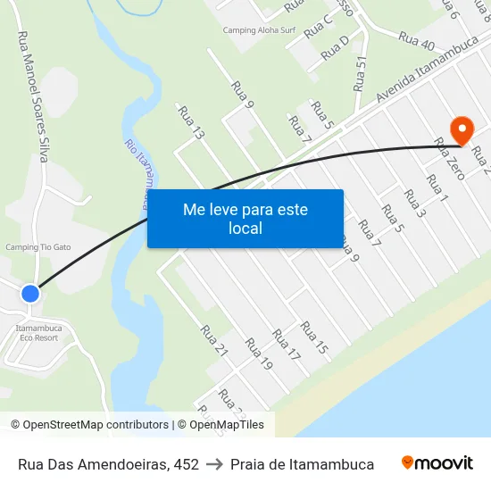 Rua Das Amendoeiras, 452 to Praia de Itamambuca map