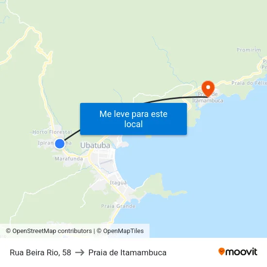 Rua Beira Rio, 58 to Praia de Itamambuca map